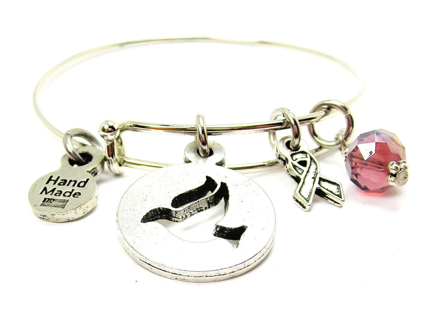 Dove Cutout And Awareness Ribbon Expandable Bangle Bracelet