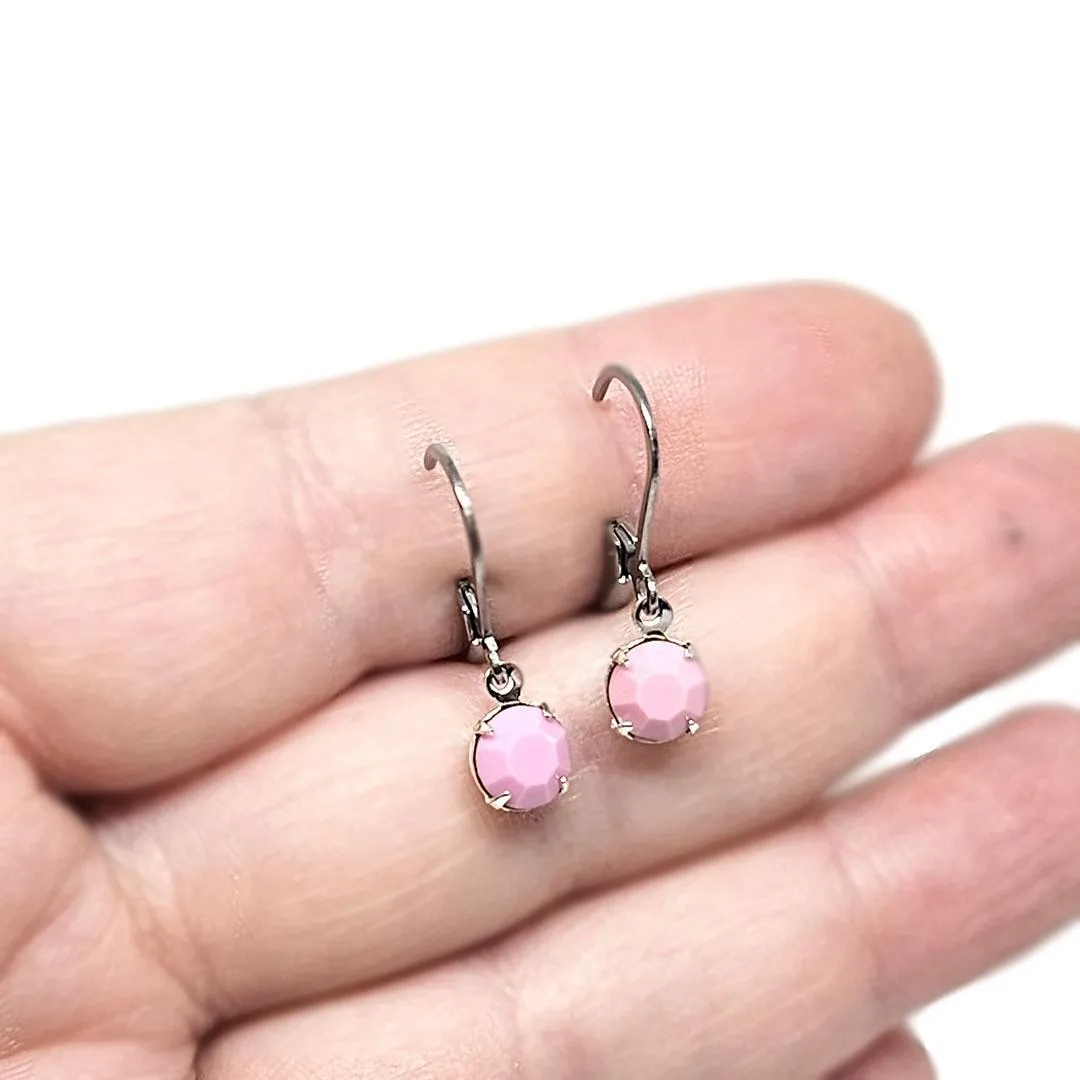 Earrings - Tiny Rhinestone Drops - Pinks (Steel) by Christine Stoll | Altered Relics