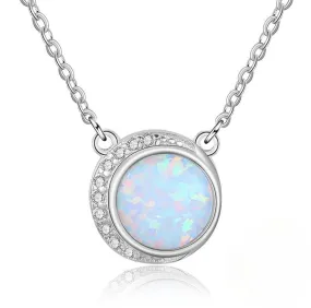 Eclipse Sun with Round Opal Zircon Sterling Silver Necklace