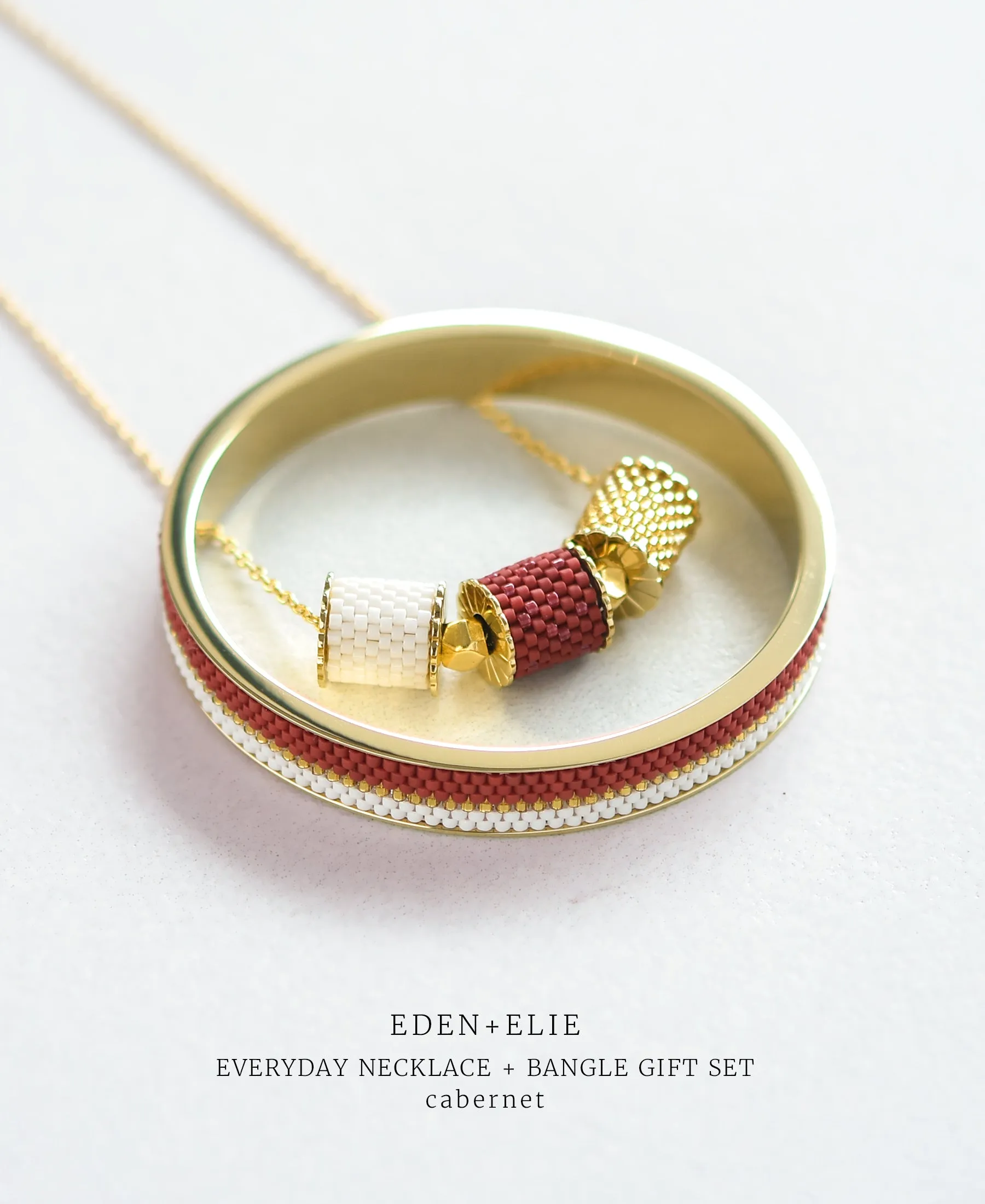 EDEN   ELIE Everyday Adjustable Length Necklace   Bangle Set - cabernet red