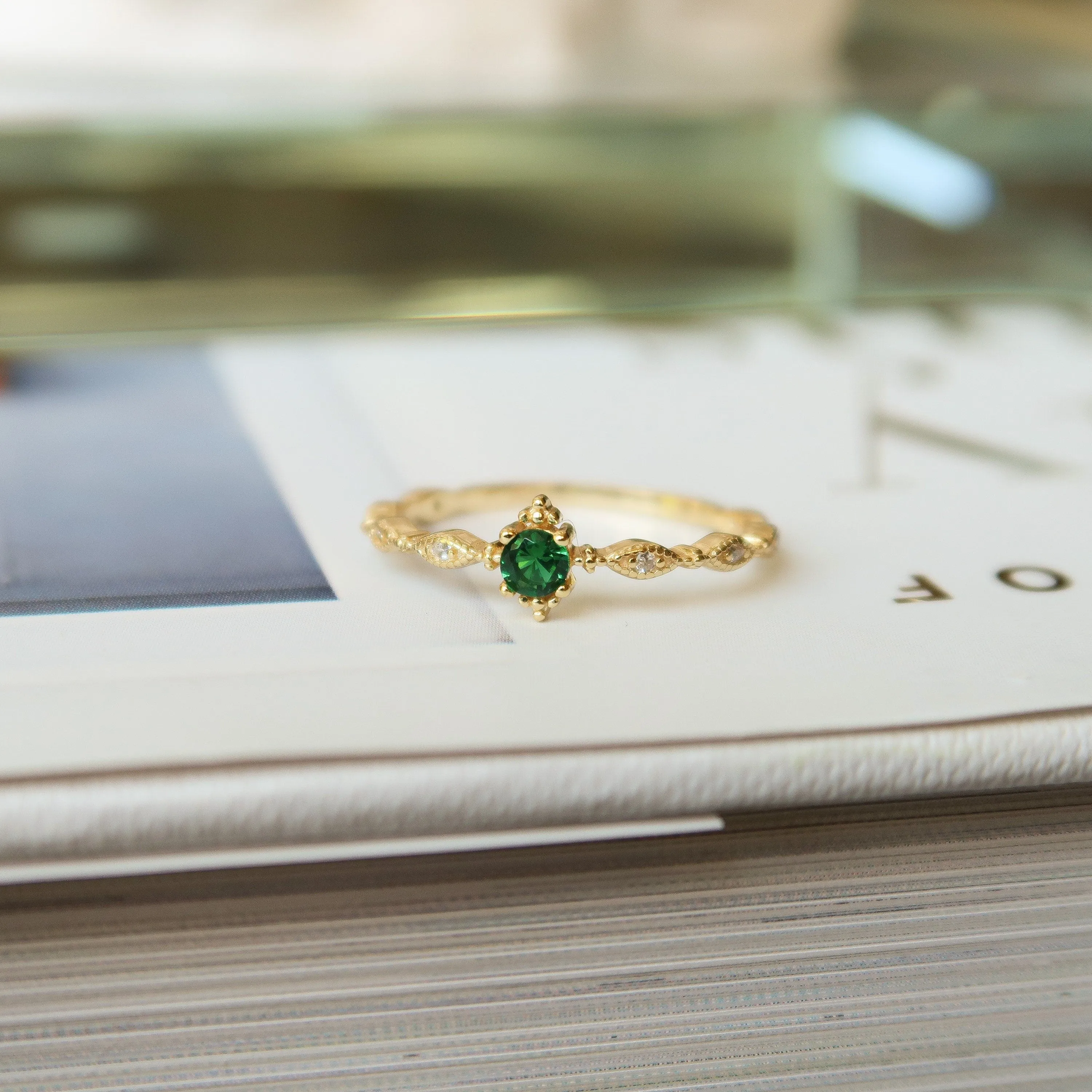 Emerald Dainty Sterling Silver Ring | Multi Diamond CZ Stacking & Minimalist Ring