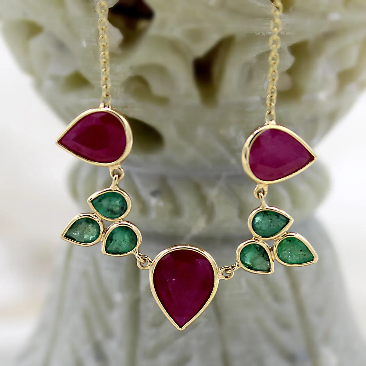 Emerald Ruby Tear Drop Minimalist Necklace