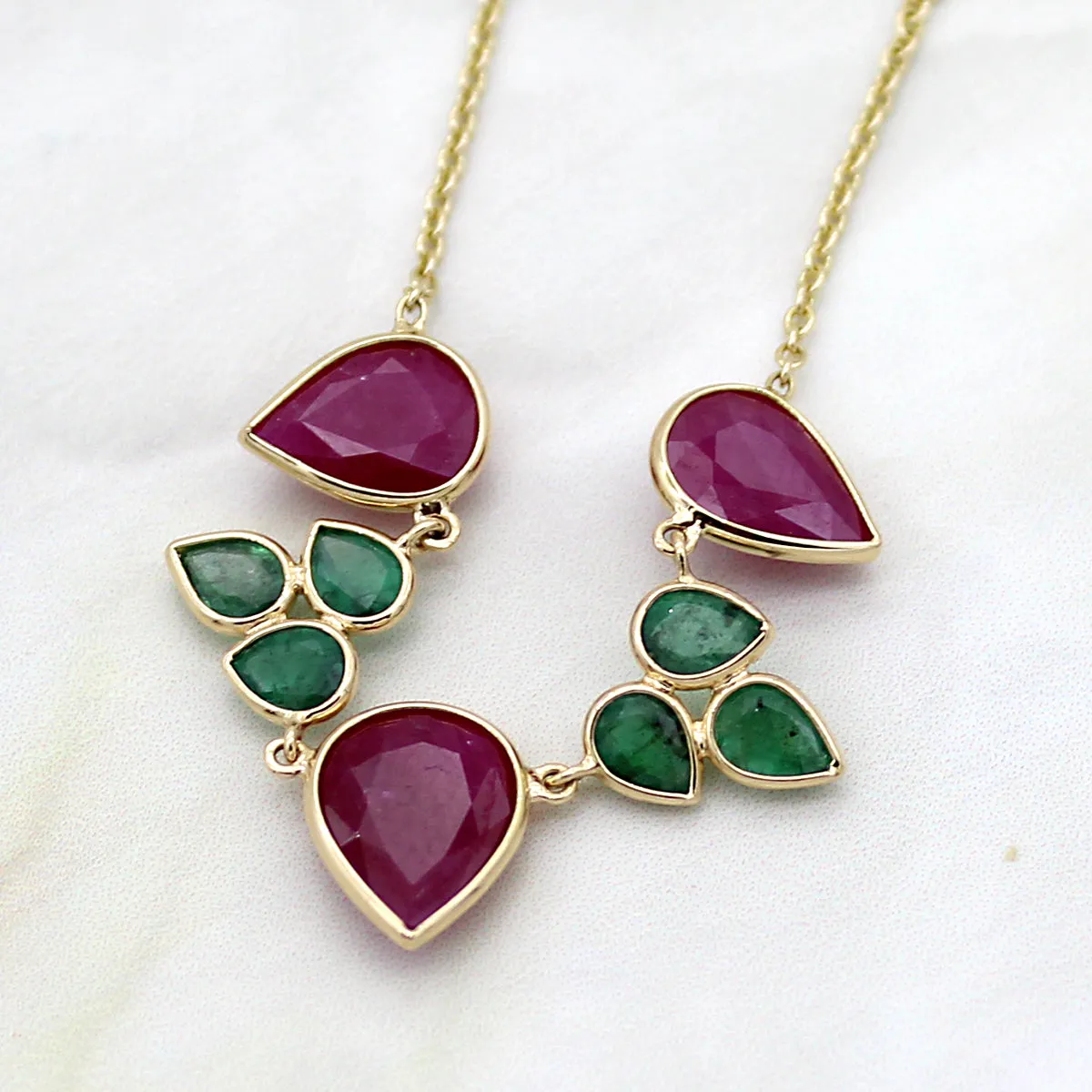 Emerald Ruby Tear Drop Minimalist Necklace