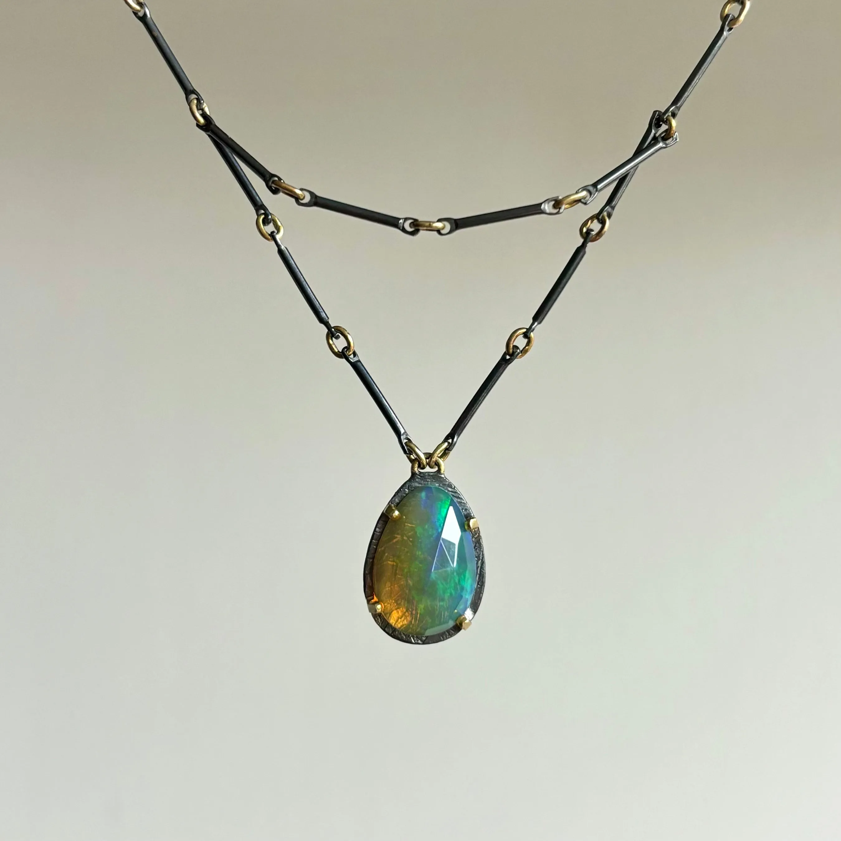 Ethiopian Opal Teardrop Drape Necklace