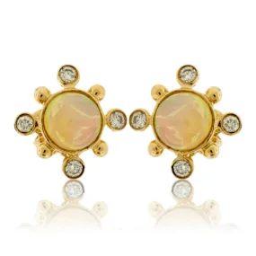 Ethiopian Opal with Diamond Contemporary Halo Stud Earrings