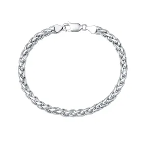 FANCIME Mens Thick Wheat Link Sterling Silver Bracelet