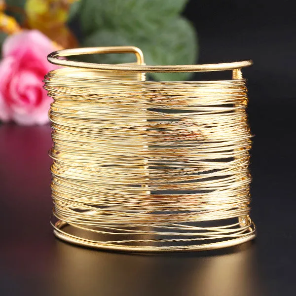 Fashion Punky Style Hollow Cuff Retro Braid Big Gold Bangles For Women Charm vintage Multilayer Wide Bracelet