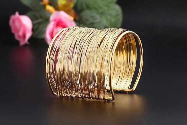 Fashion Punky Style Hollow Cuff Retro Braid Big Gold Bangles For Women Charm vintage Multilayer Wide Bracelet