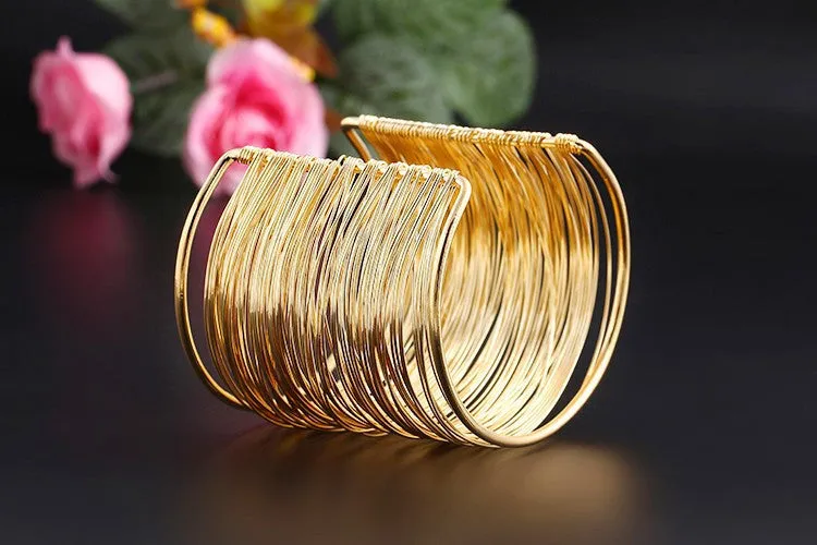 Fashion Punky Style Hollow Cuff Retro Braid Big Gold Bangles For Women Charm vintage Multilayer Wide Bracelet