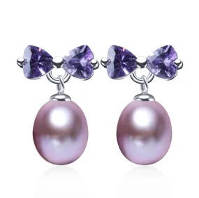 Fashion Purple Crystal Earrings,high quality natural pearl drop earring for women/girls