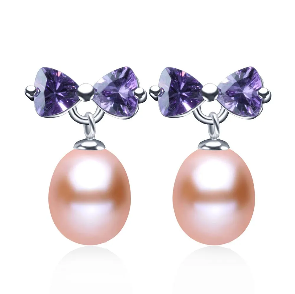 Fashion Purple Crystal Earrings,high quality natural pearl drop earring for women/girls