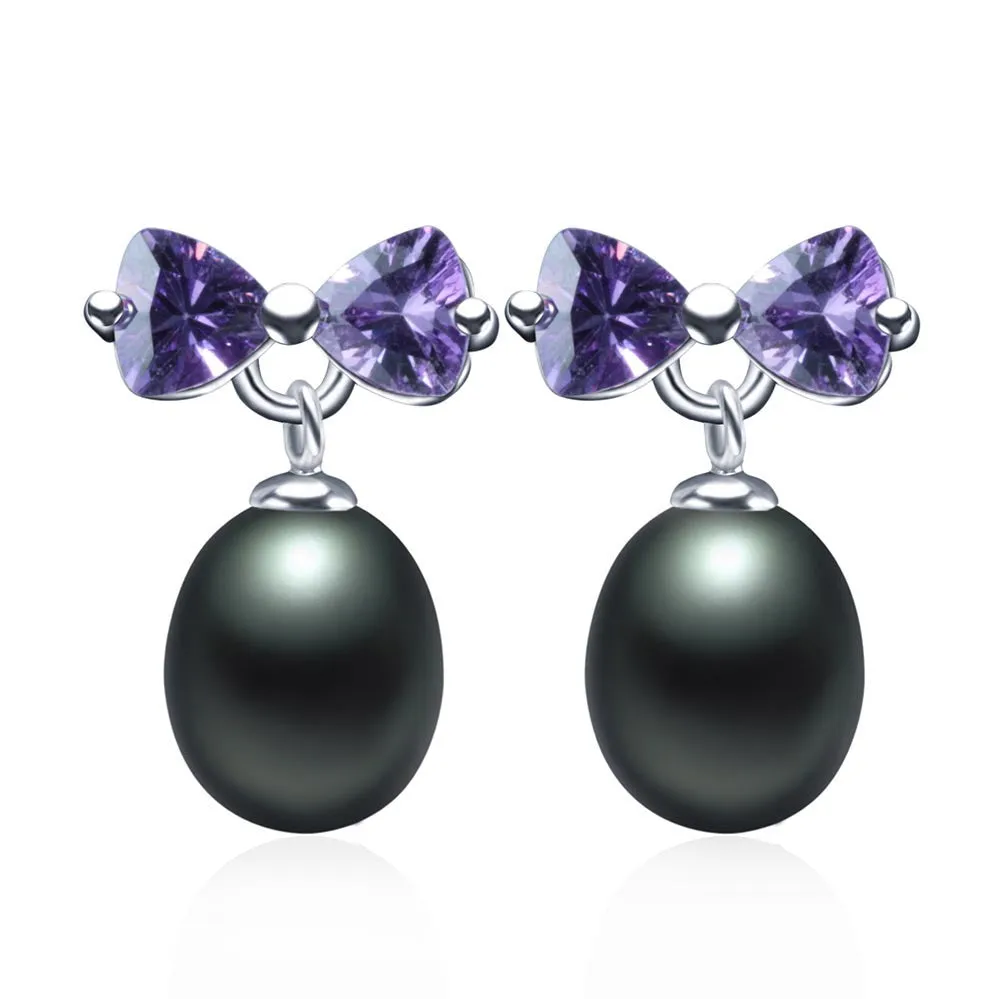 Fashion Purple Crystal Earrings,high quality natural pearl drop earring for women/girls