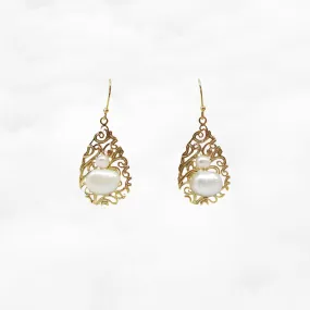 Filigree Pearl Earrings Gold