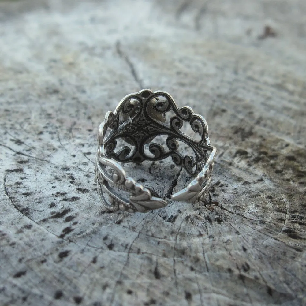 Filigree Ring - White Howlite Stone and Silver