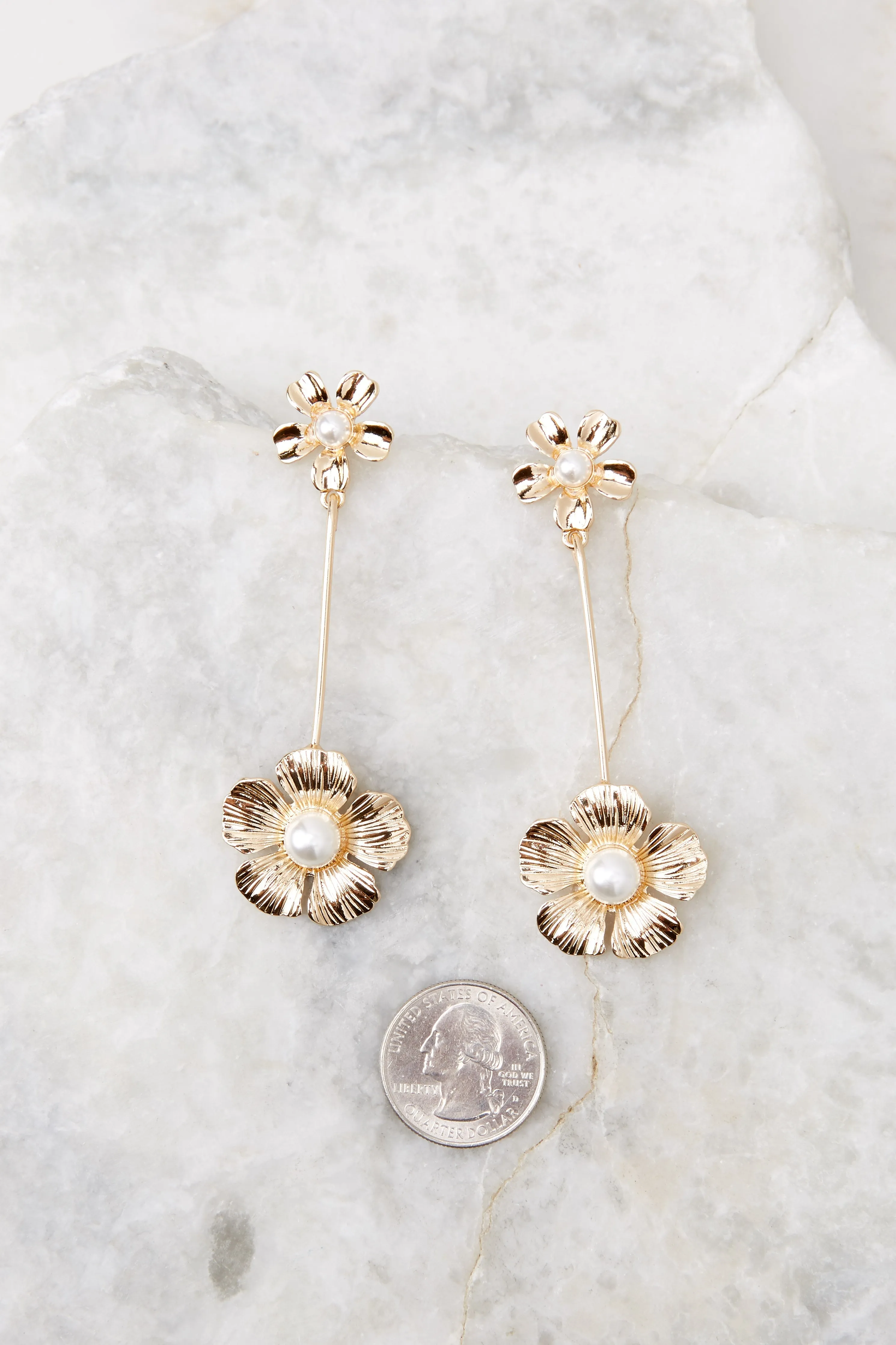 Floral Drop Gold Pearl Earrings