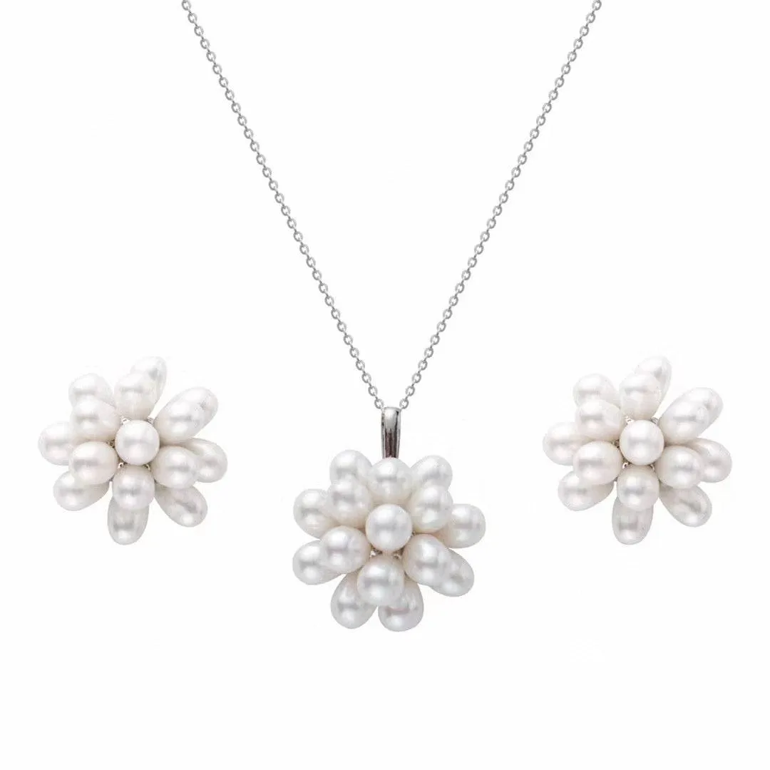 Floral Oval Pearl Set Necklace and Earrings (Purchase Individually)