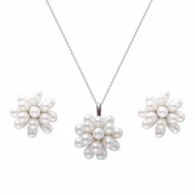 Floral Oval Pearl Set Necklace and Earrings (Purchase Individually)