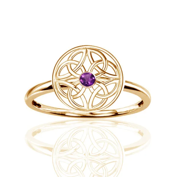 Four Celtic Amethyst Trinity Knot Signet Ring