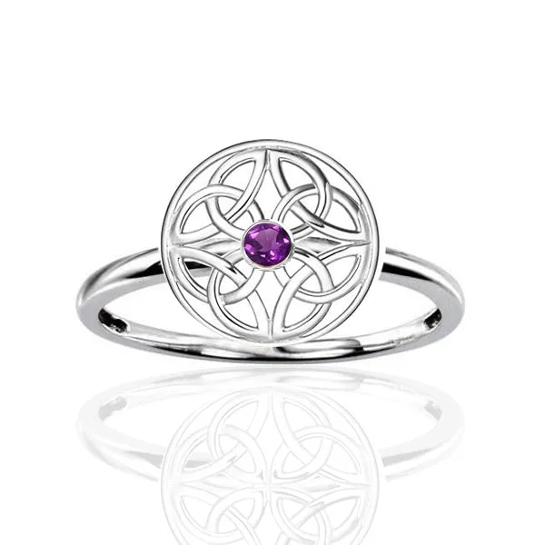 Four Celtic Amethyst Trinity Knot Signet Ring