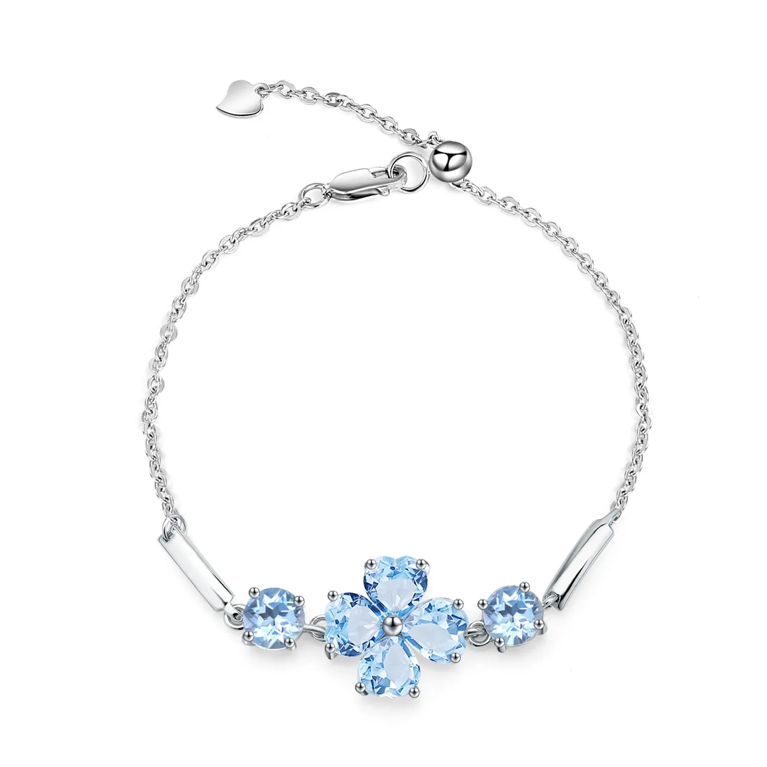 Four Leaves Clover Natural Blue Topaz Silver Bracelet