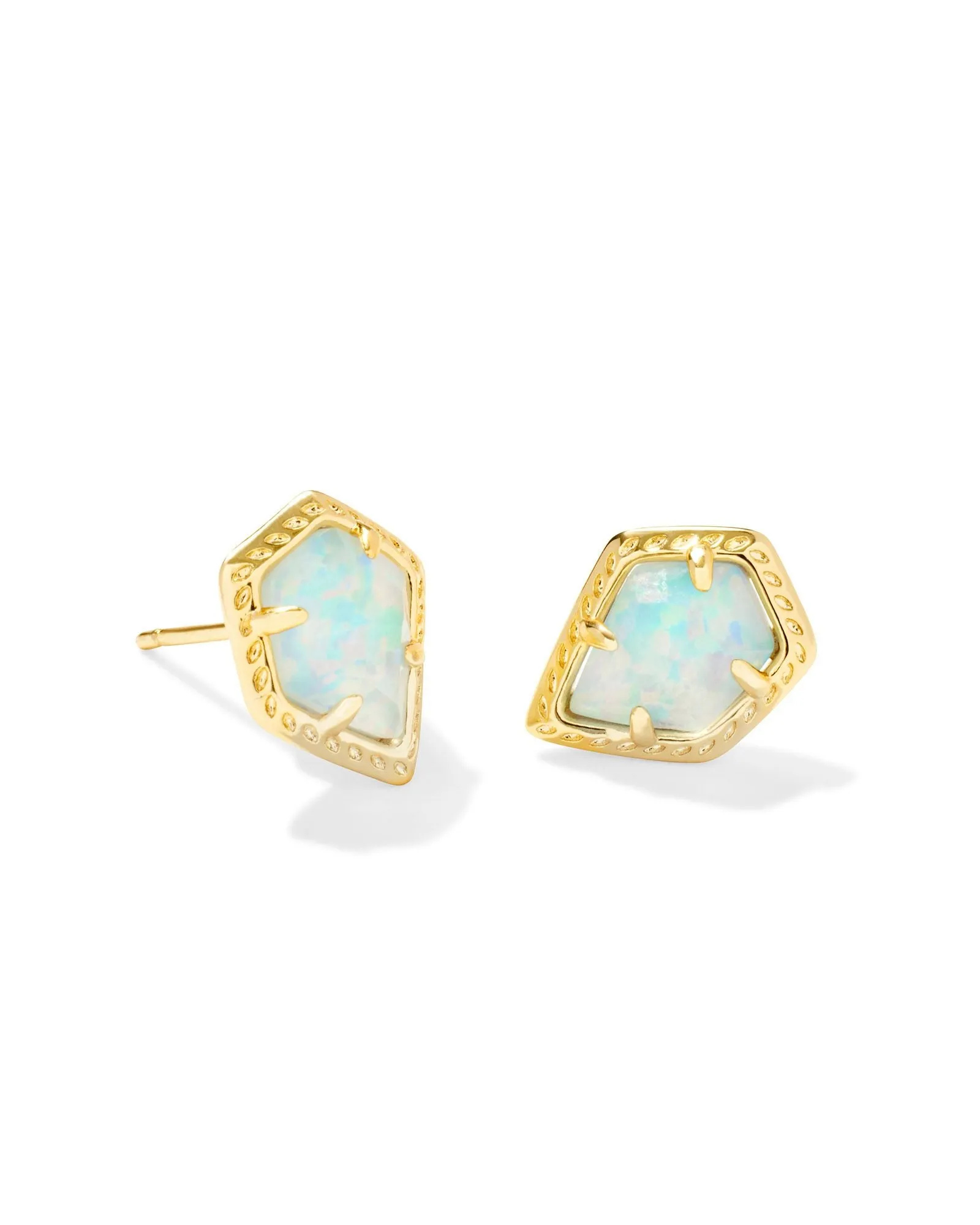 Framed Tessa Stud Earring in Gold Luster Light Blue Kyocera Opal