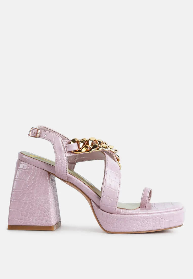 frecklin metal chain block heel sandals by London Rag