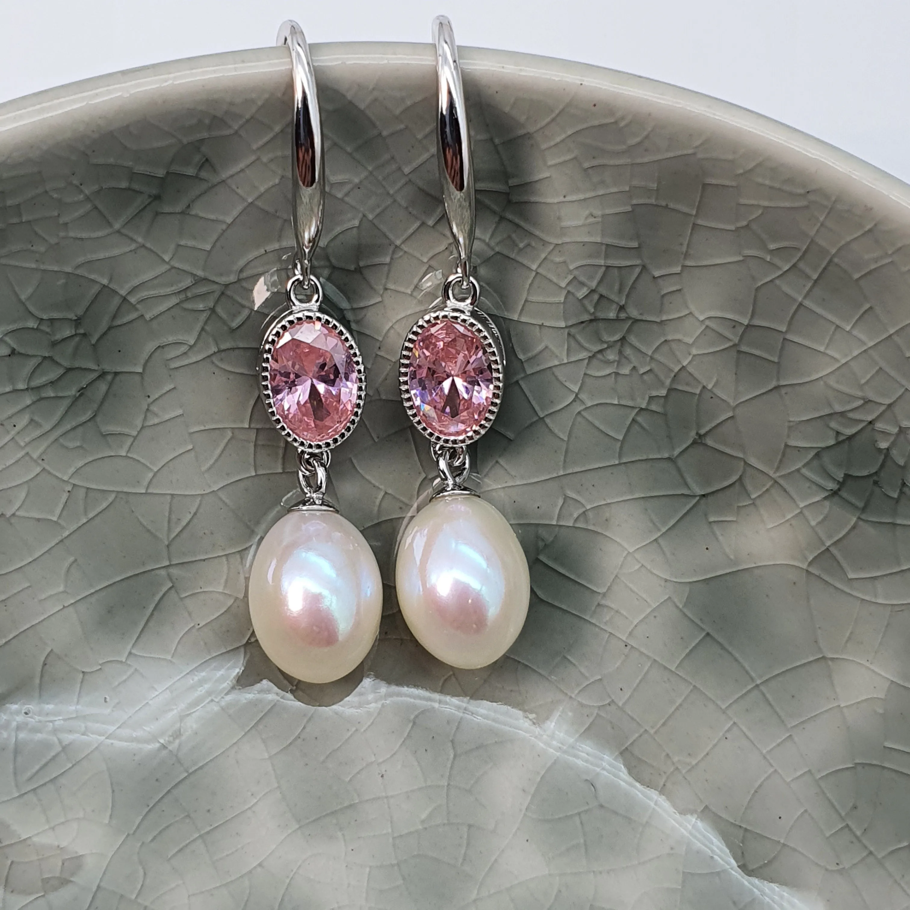 Freshwater Cultured Pearl Pink Set, Sterling silver