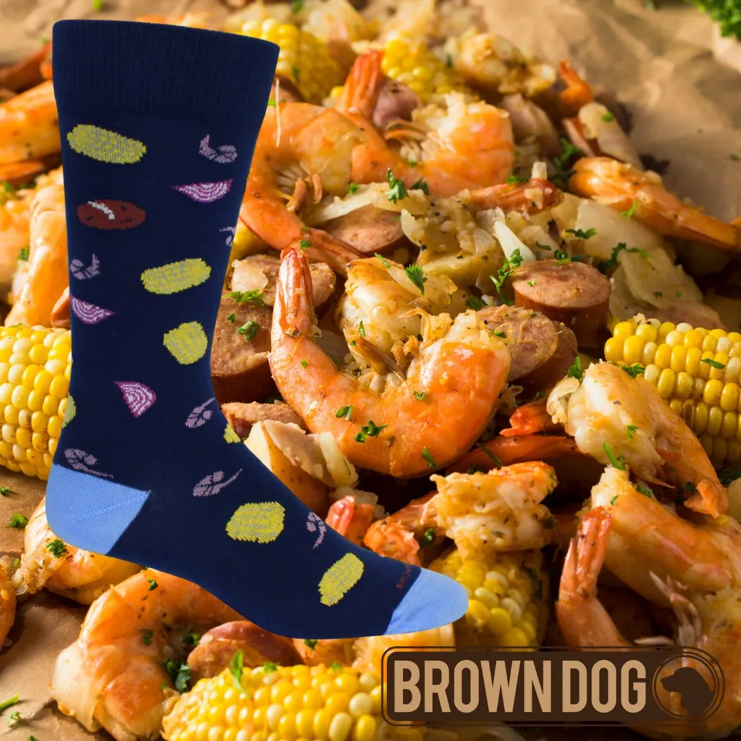 'Frogmore' Shrimp Boil Pattern Cotton Socks in Sodalite Blue by Brown Dog Hosiery