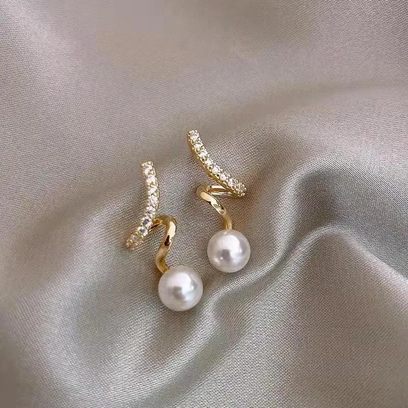 Geometric Spiral Pearl Pendant Drop Earrings Charm Jewelry ECJTX11