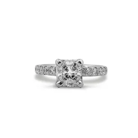 GIA Graded 1.35ctw Cushion Cut with Round Brilliant Natural Diamond Engagement Ring in 14k White Gold