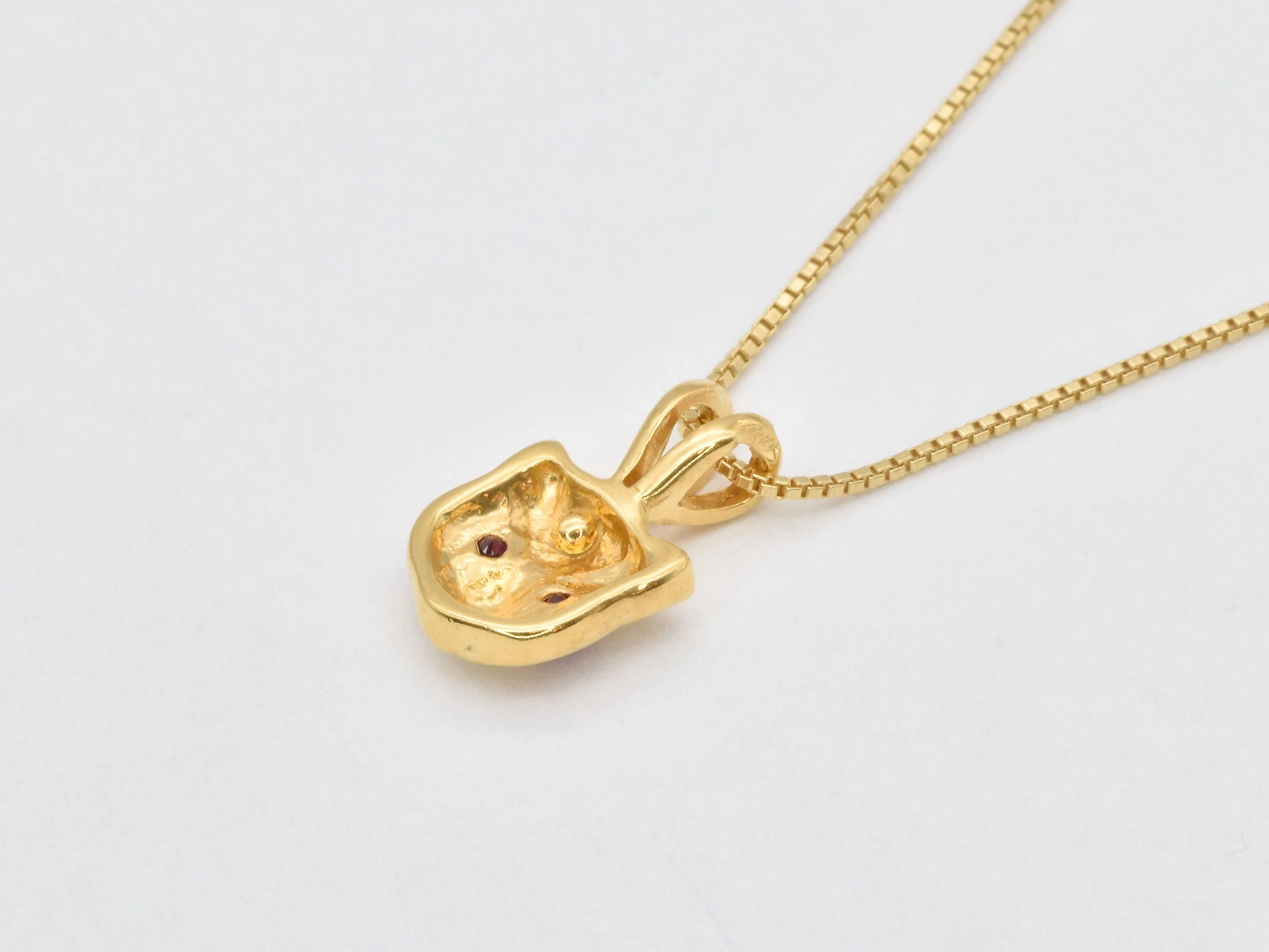 Gold Cat Ruby Pendant - Red Eyed Cat Necklace, Cat Lover Necklace