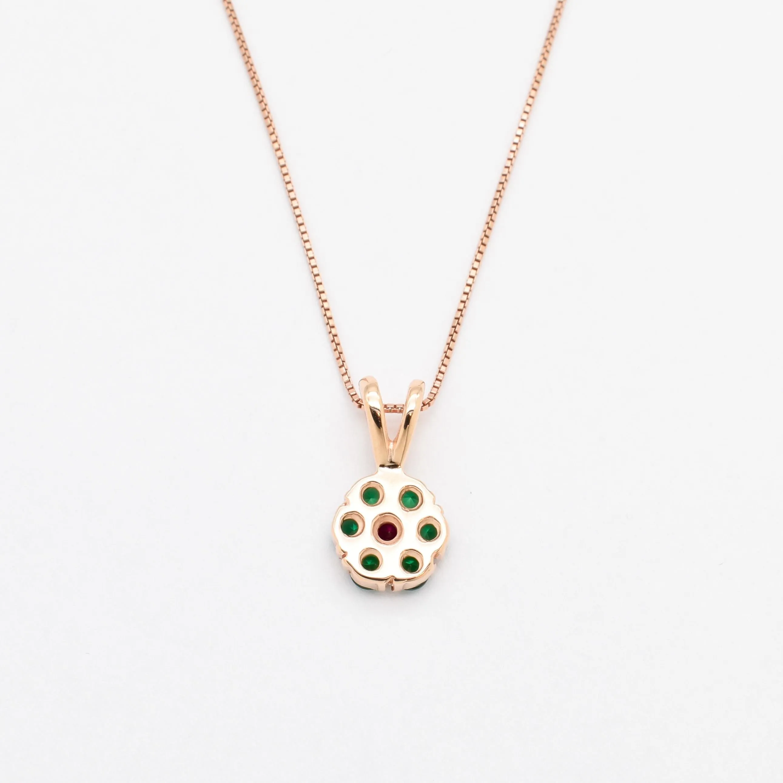 Gold Emerald Pendant - Ruby Flower Necklace - Rose Gold Necklace