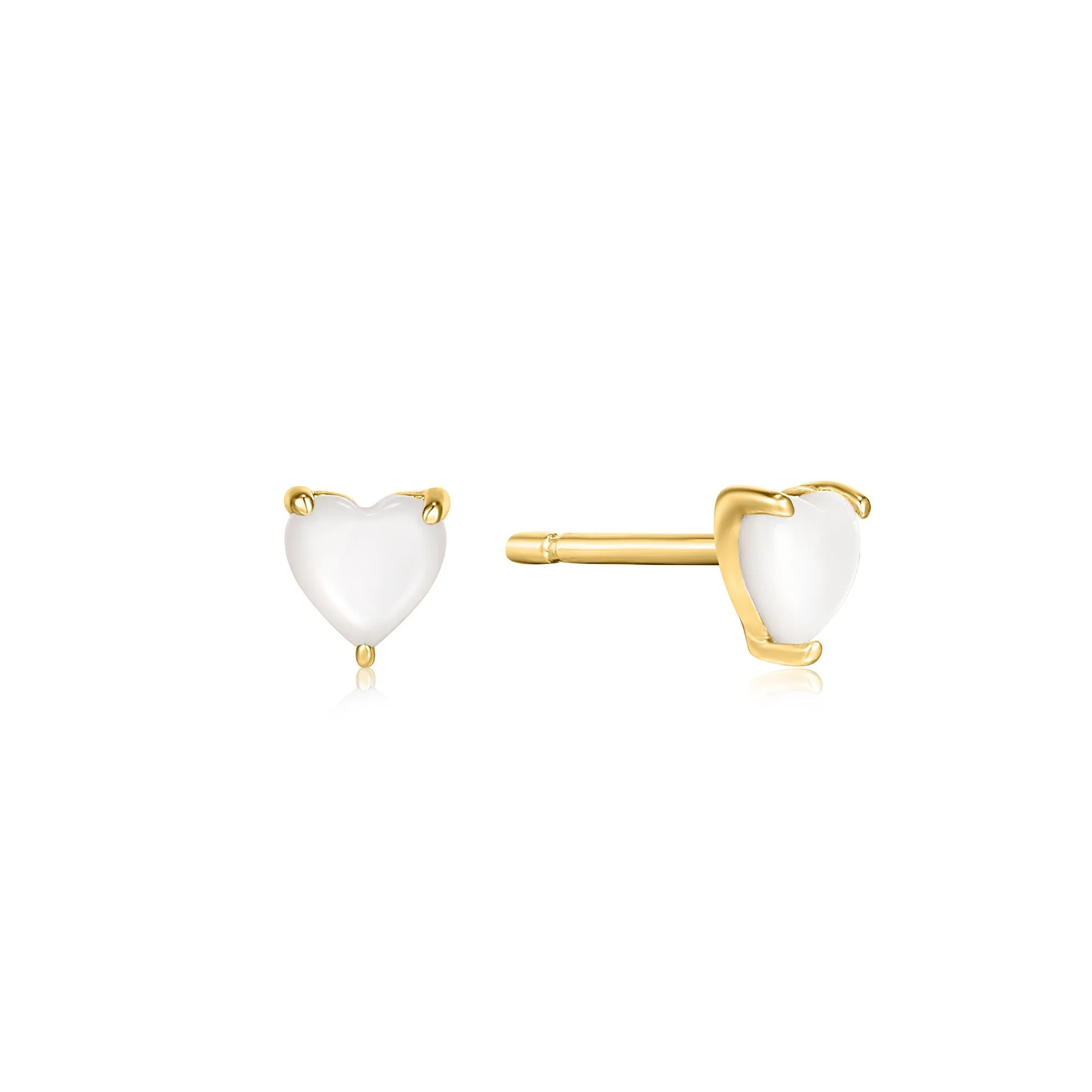 Gold Mother of Pearl Heart Stud Earrings