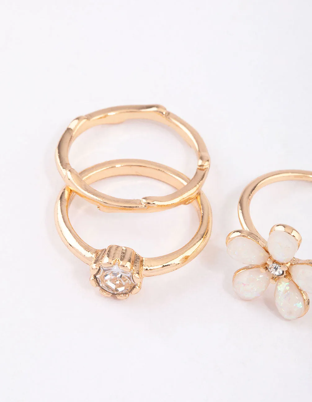 Gold Opal Flower & Diamante Ring Pack