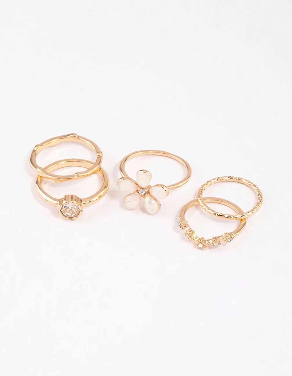 Gold Opal Flower & Diamante Ring Pack