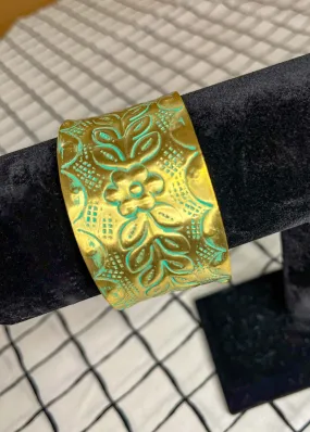 Gold Patina Flower Cuff Bracelet