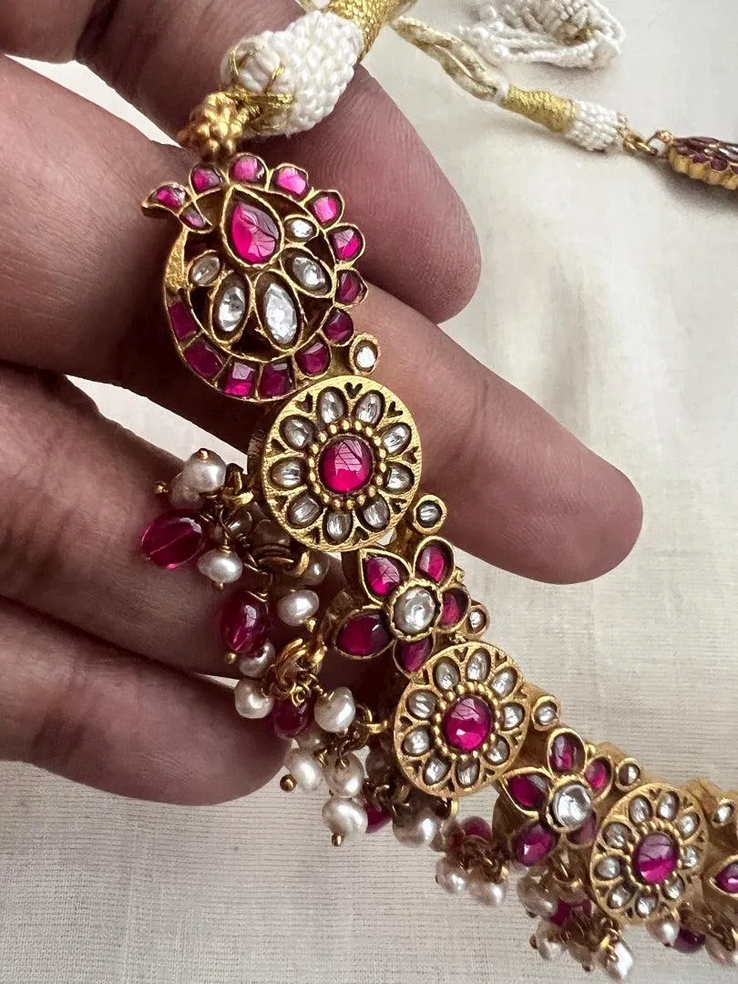 Gold polish kundan & ruby necklace with pearls & ruby beads