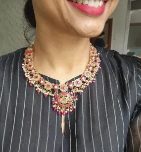 Gold polish kundan & ruby necklace with pearls & ruby beads