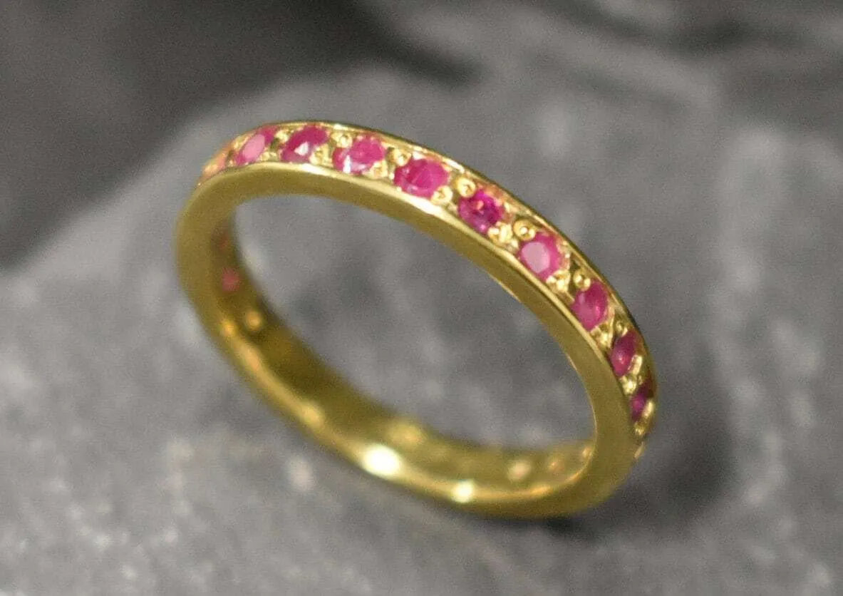 Gold Ruby Ring - Genuine Ruby Ring - Half Eternity Ring