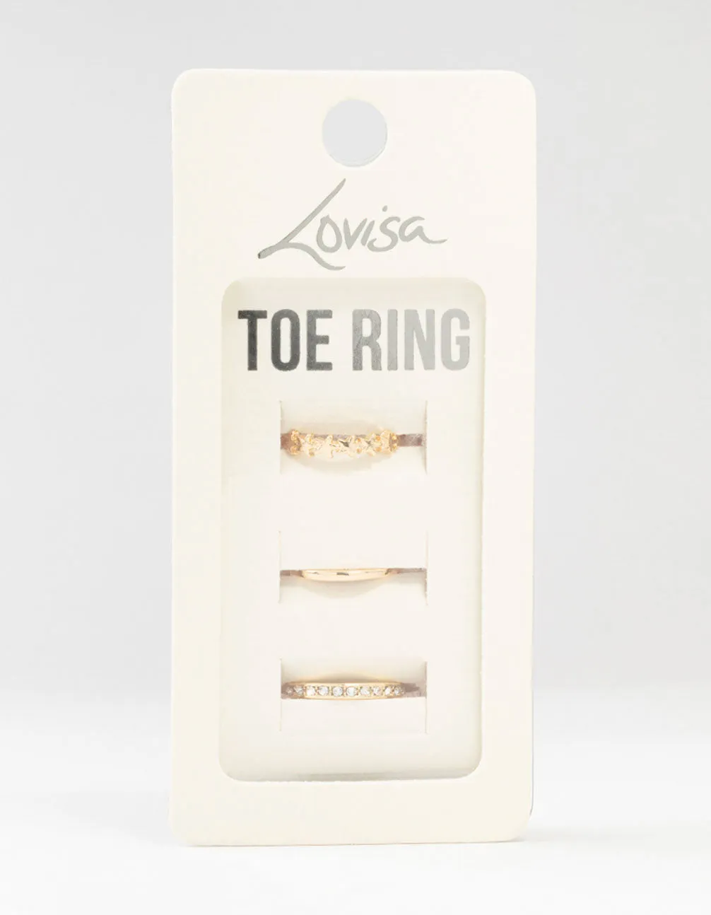 Gold Straight & Crystal Toe Rings 3-Pack