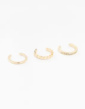 Gold Straight & Crystal Toe Rings 3-Pack