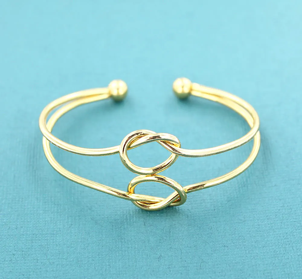 Gold Tone Double Knot Cuff Bangle - 65mm ID - 1 Bangle - N371