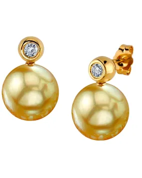 Golden South Sea Pearl & Diamond Honor Earrings