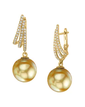 Golden South Sea Pearl & Diamond Mogul Dangle Earrings