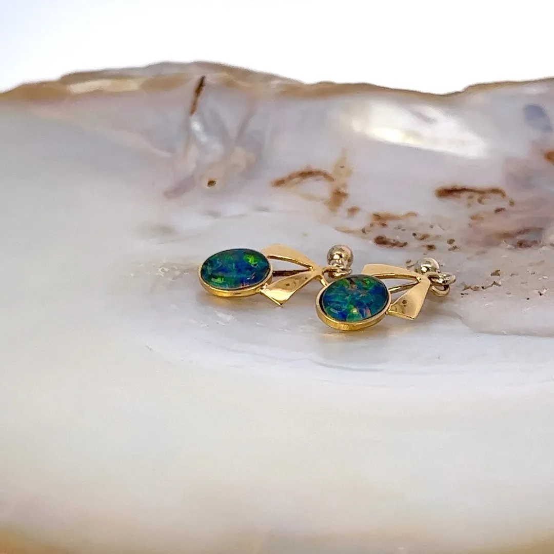 Gorgeous Gold Plated Opal Triplet Earrings - A Shimmering Symphony of Colours