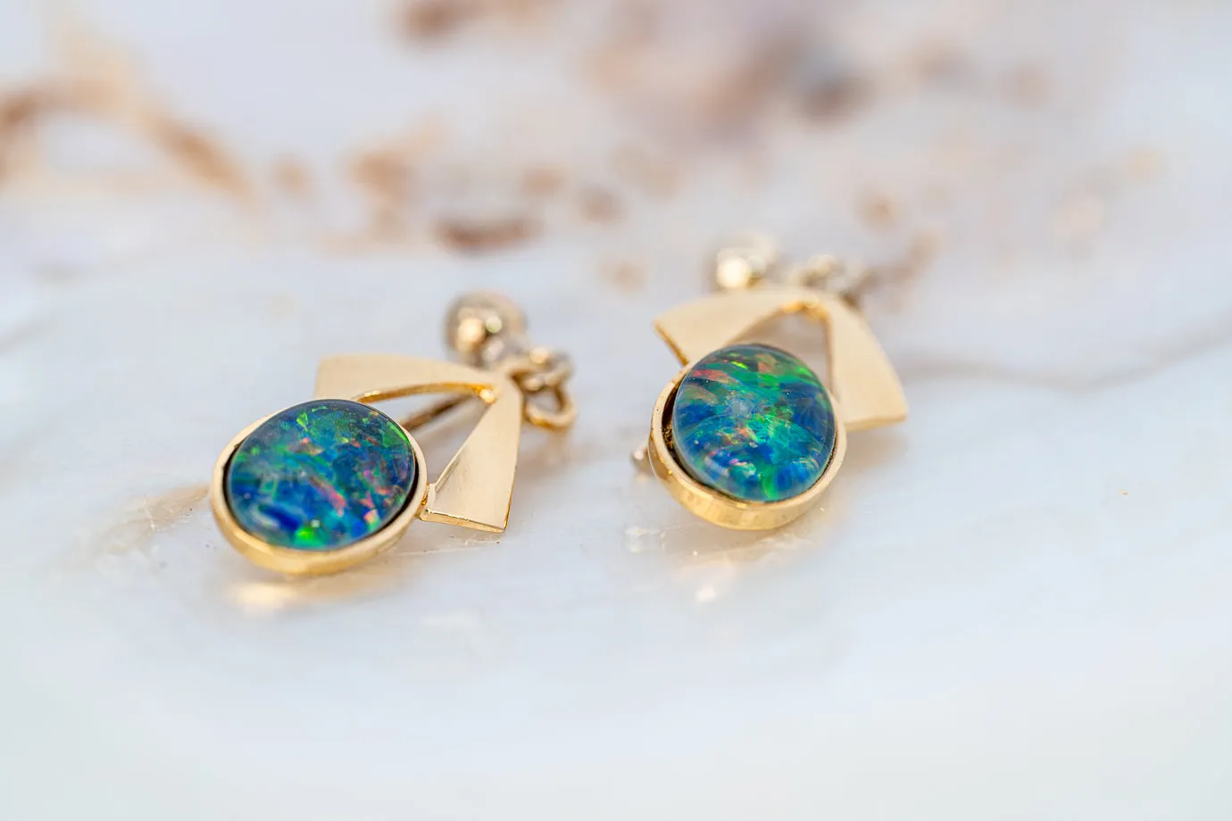 Gorgeous Gold Plated Opal Triplet Earrings - A Shimmering Symphony of Colours