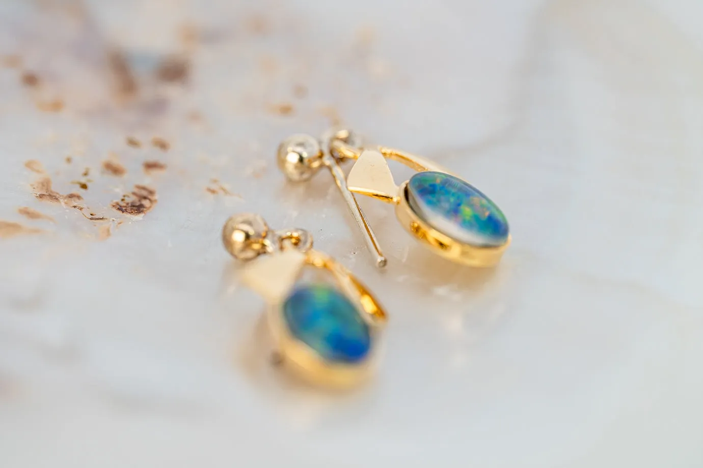 Gorgeous Gold Plated Opal Triplet Earrings - A Shimmering Symphony of Colours