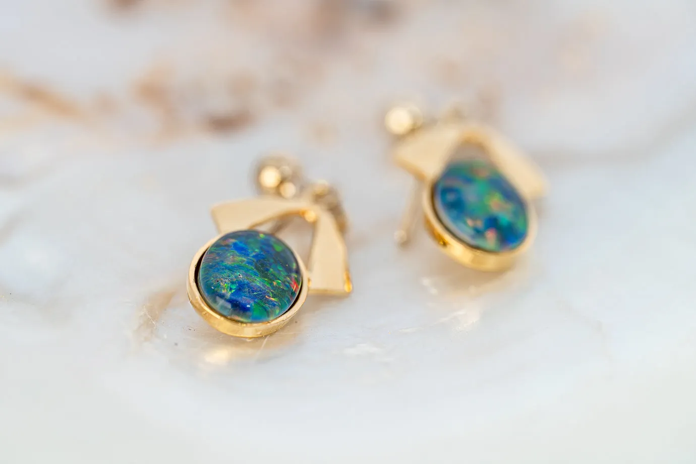 Gorgeous Gold Plated Opal Triplet Earrings - A Shimmering Symphony of Colours