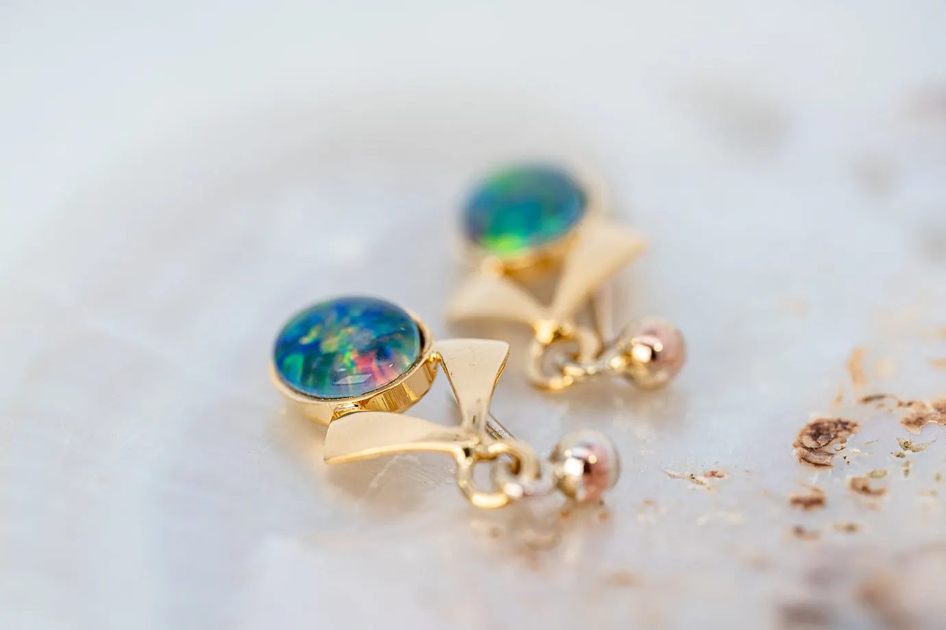 Gorgeous Gold Plated Opal Triplet Earrings - A Shimmering Symphony of Colours