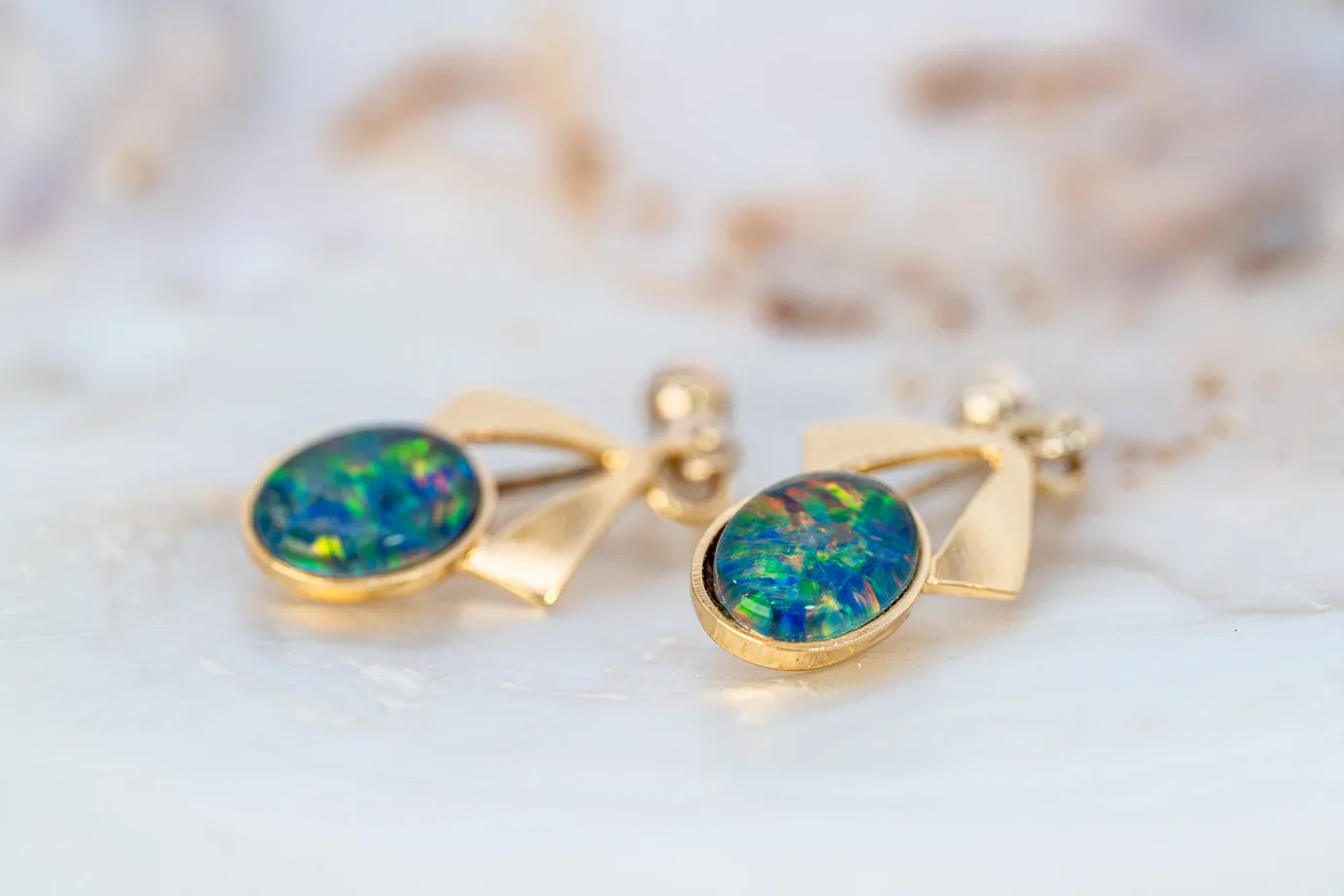 Gorgeous Gold Plated Opal Triplet Earrings - A Shimmering Symphony of Colours